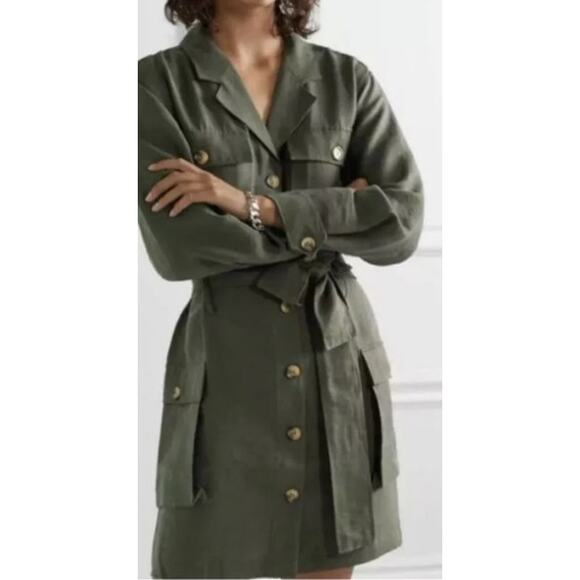 Anine Bing Kaiden Utility Mini Shirt Dress in Willow Green Women's XS NWT - Picture 1 of 12